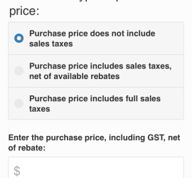 Screen capture: mobile tax calculator app